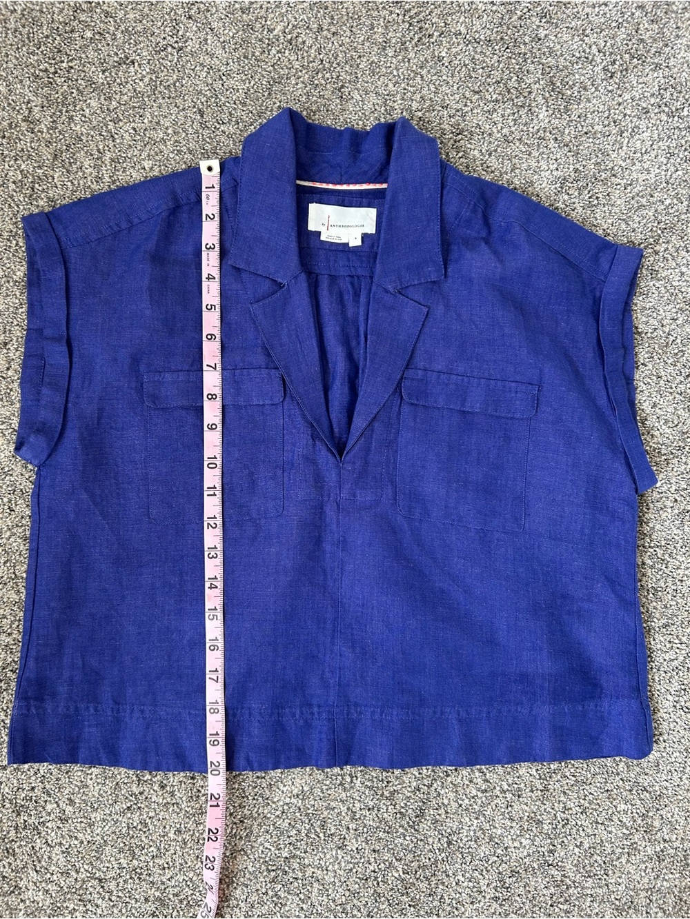 Anthropologie Linen Blend Boxy Crop Collared Shirt - Picture 7 of 10